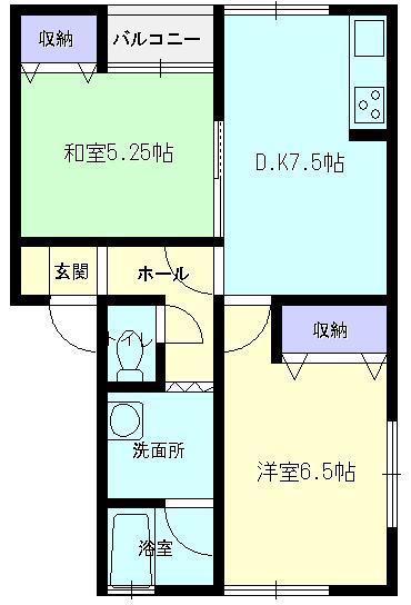 ベルビュールとまきB棟(2DK/1階)の間取り写真