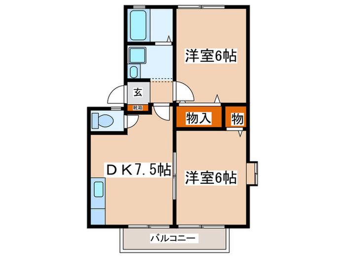 ウインディアたちばな(2DK/2階)の間取り写真