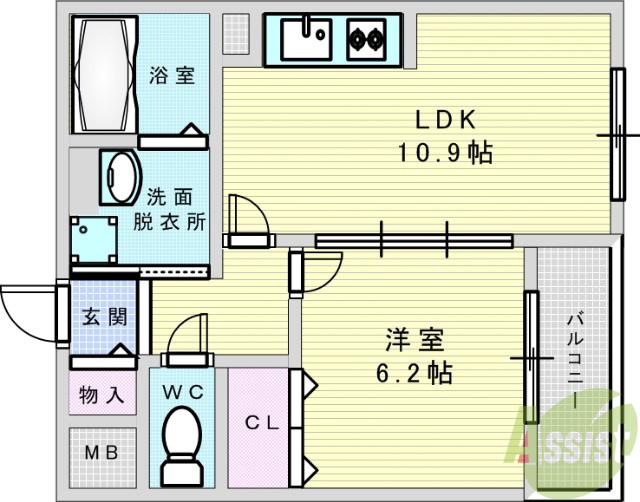 ヴィリダーリウム 上山手(1LDK/2階)の間取り写真