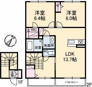 シャーメゾン サクセスA棟(2LDK/2階)の間取り写真