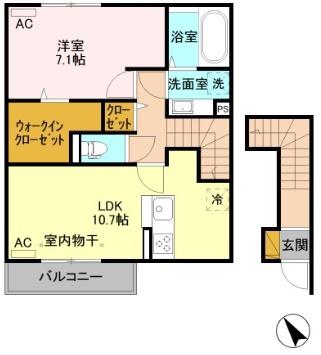 グランデノーチェA・B棟(1LDK/2階)の間取り写真