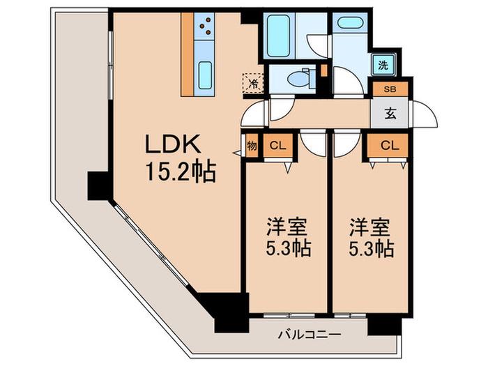 ラグゼナ用賀(2LDK/5階)の間取り写真
