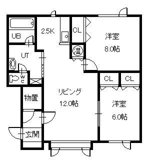 ポラリスII(2LDK/1階)の間取り写真