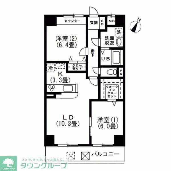シェルフブラン上馬小泉公園(2LDK/3階)の間取り写真