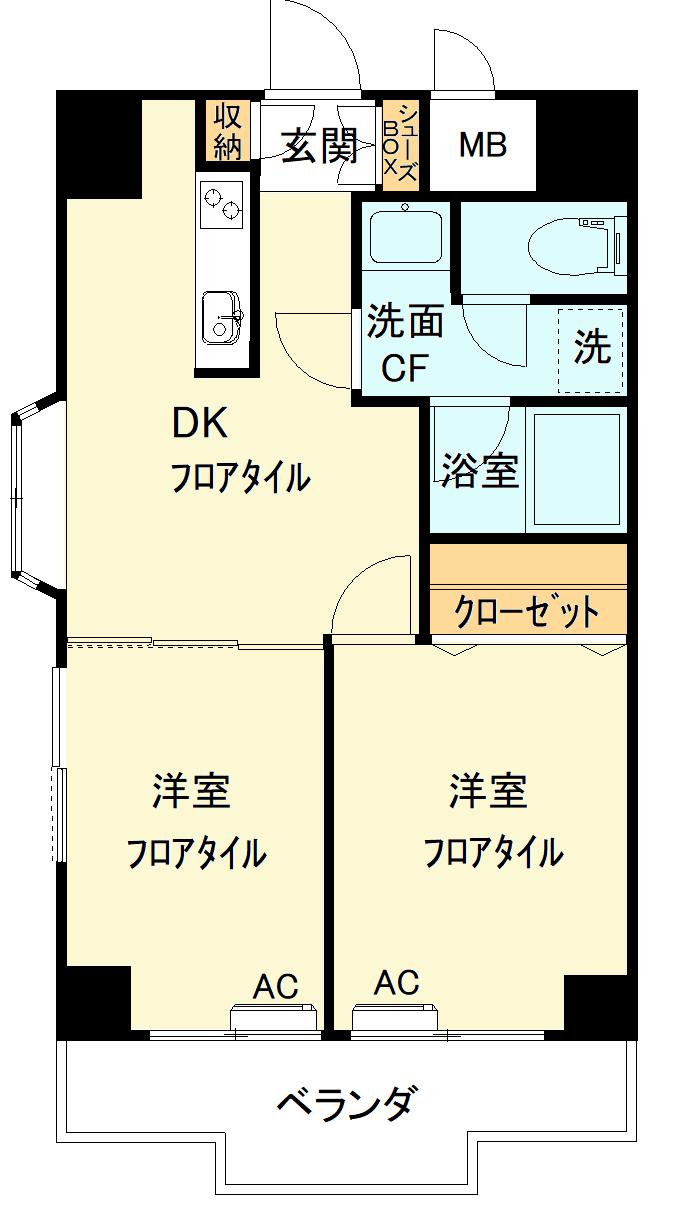 オールドコースト横濱(2DK/7階)の間取り写真