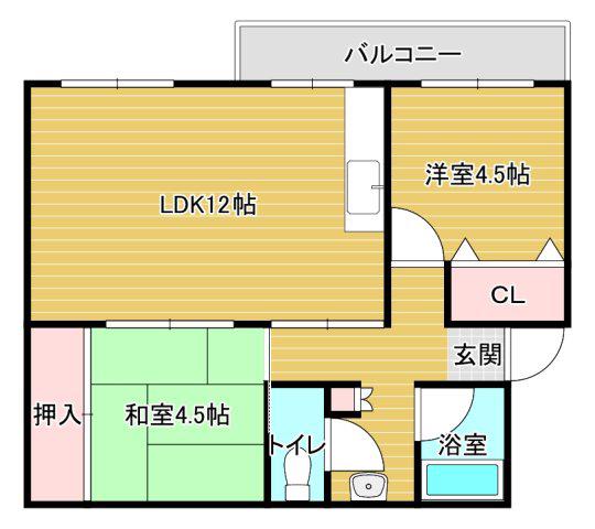 公団狭山1号棟(2LDK/3階)の間取り写真