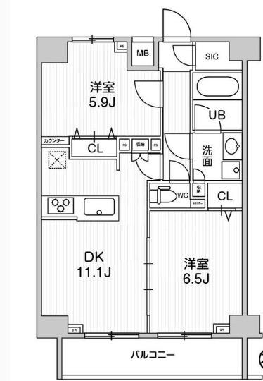 ジェノヴィア三ノ輪スカイガーデン(2LDK/11階)の間取り写真