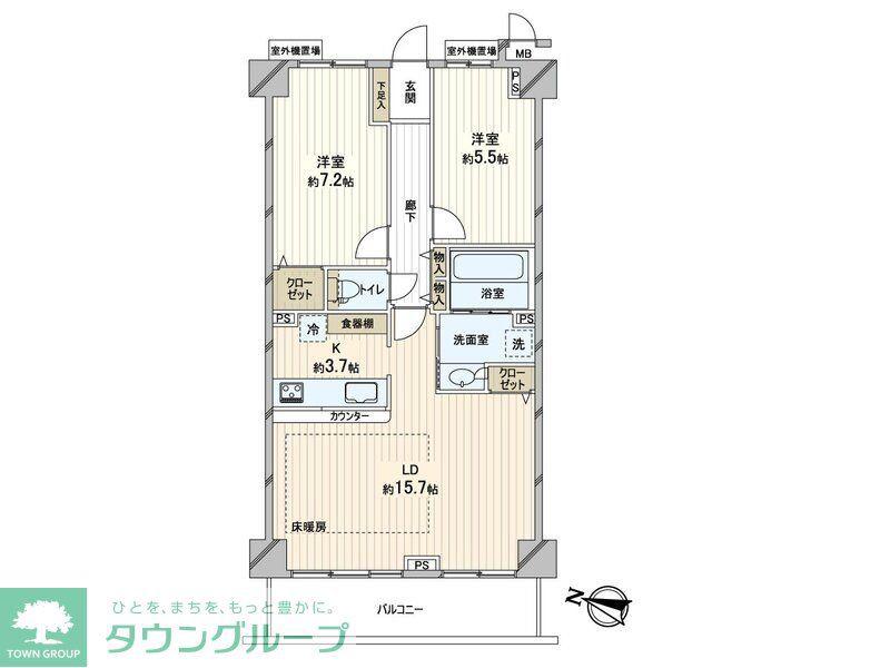 ルピナス渋谷桜丘ガーデンコート(2LDK/2階)の間取り写真