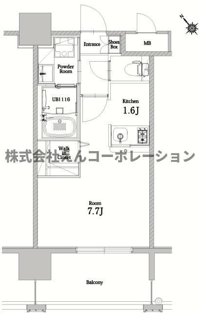 エンクレストベイ天神東II(1K/8階)の間取り写真