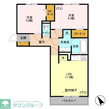クレストフォーチュン A(2LDK/2階)の間取り写真