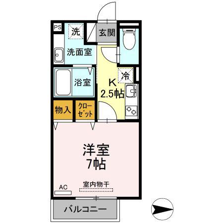ウィットまい田崎(1K/2階)の間取り写真