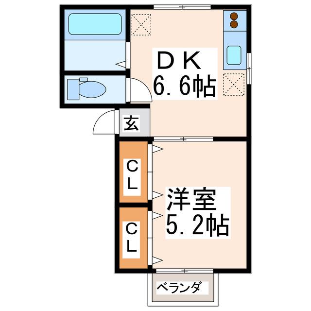 フローラルハイツ内田2番館(1DK/1階)の間取り写真