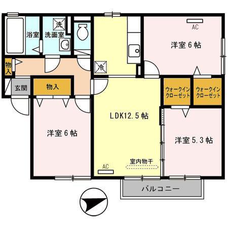 アミカルコートB棟(3LDK/2階)の間取り写真