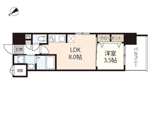 S-RESIDENCE空港通AWESOME(1LDK/12階)の間取り写真