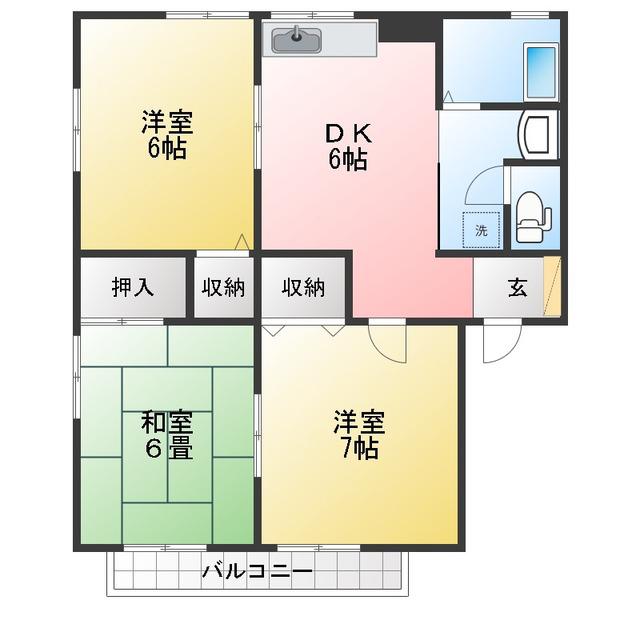 セジュール亀山 F棟(3DK/1階)の間取り写真