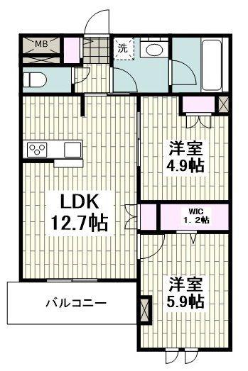 浜竹1丁目メゾン(2LDK/2階)の間取り写真