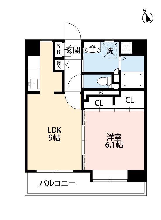 VINCENTE黒髪(1LDK/6階)の間取り写真