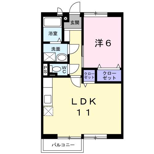 神武原坂二号館(1LDK/2階)の間取り写真