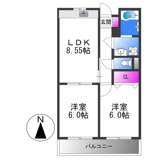 西平野ハイツ(2DK/2階)の間取り写真