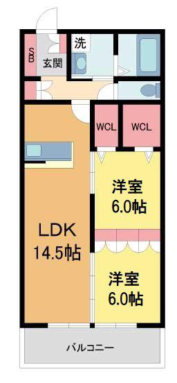 ICCO(2LDK/2階)の間取り写真