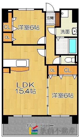 グレースマンション博多駅東(2LDK/5階)の間取り写真