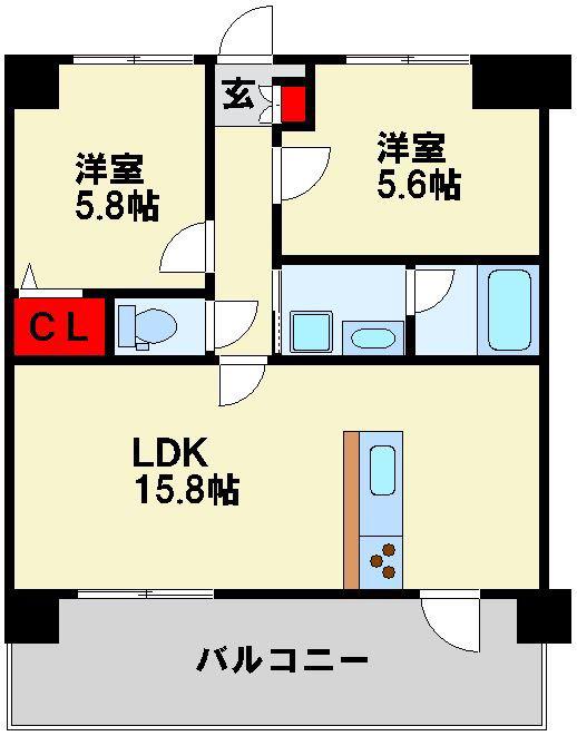 リオグランデ中央(2LDK/7階)の間取り写真