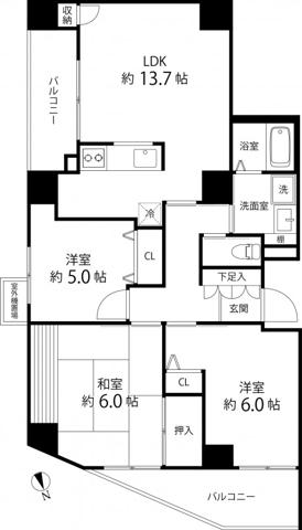 TS GARDEN東陽町(3LDK/6階)の間取り写真