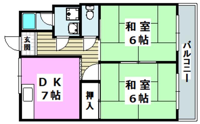 水尾グリーンハイツC棟(2DK/3階)の間取り写真