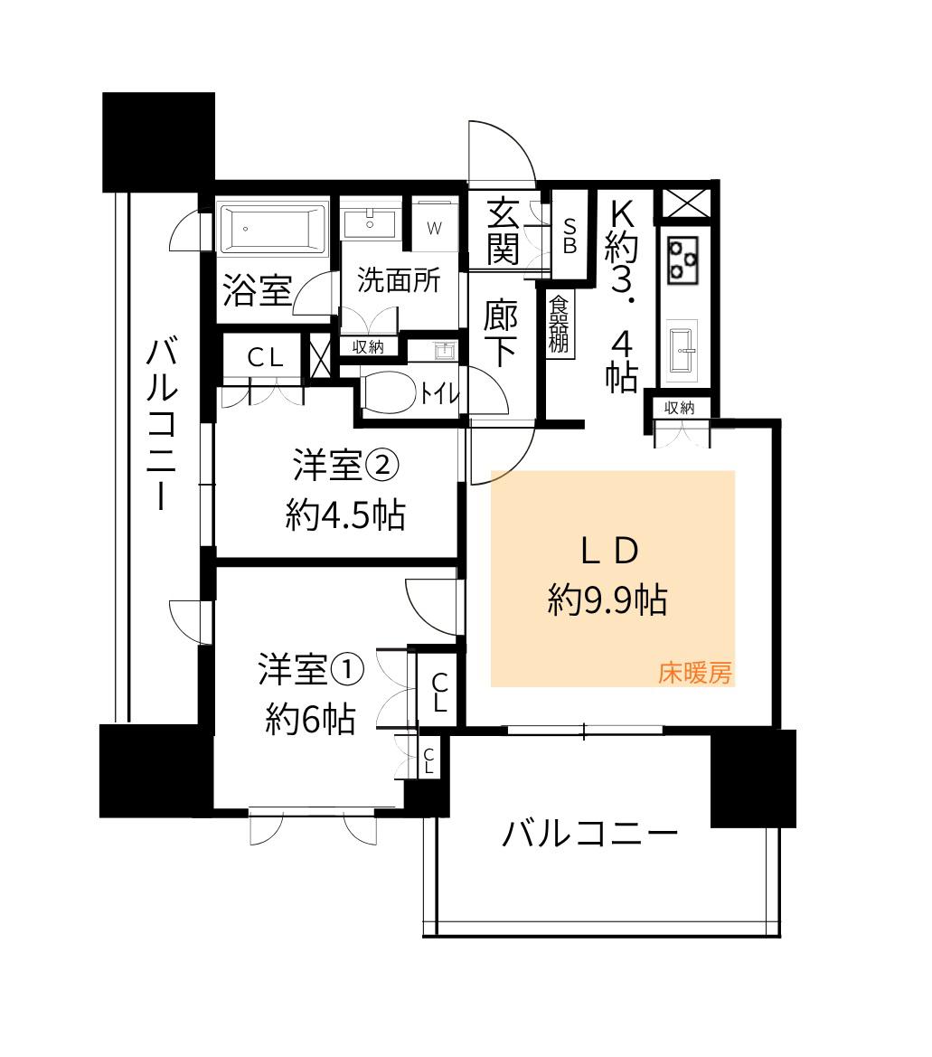 ザ・パークハウス千代田麹町(2LDK/14階)の間取り写真