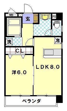 大橋町サンロイヤル(1LDK/3階)の間取り写真