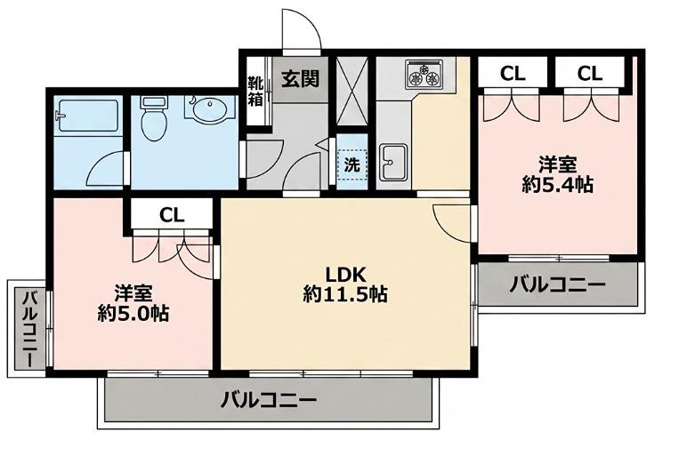 ライブスペースヴィラ(2LDK/2階)の間取り写真