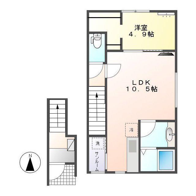 メゾン・ド・ショコラ加賀駅前(1LDK/2階)の間取り写真