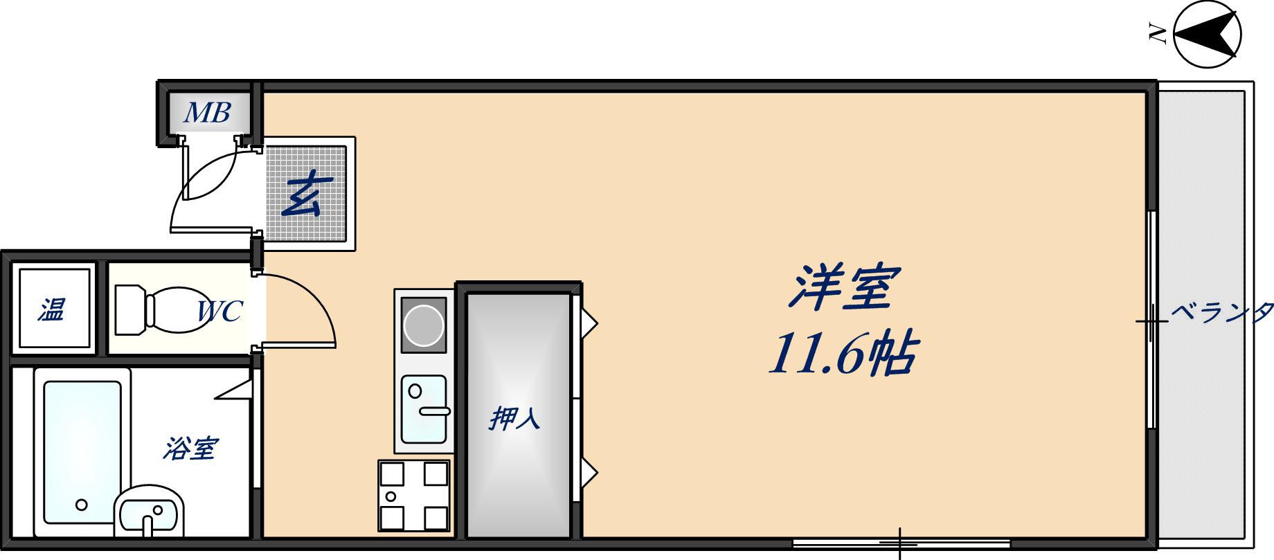 オノデマンション(ワンルーム/2階)の間取り写真