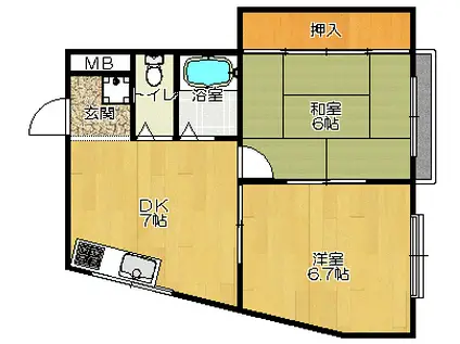 グランドライズLIVE(2DK/4階)の間取り写真