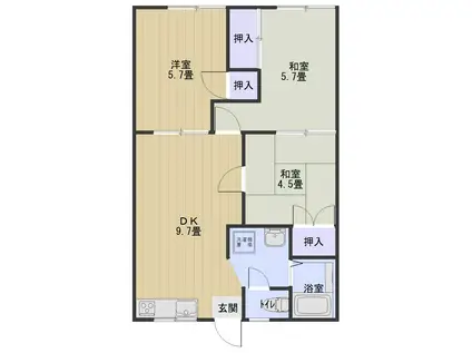 コーポフローリアD(3DK/1階)の間取り写真