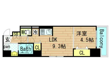 地下鉄千日前線 阿波座駅 徒歩6分 9階建 築2年(1LDK/2階)の間取り写真