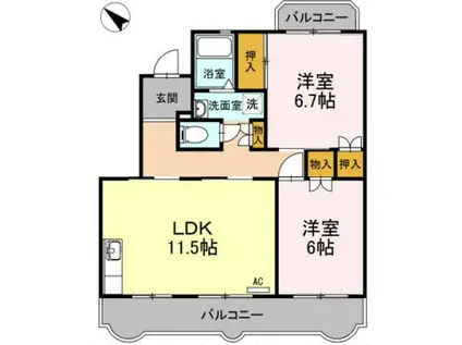 パラッツオ壱丁田(2LDK/4階)の間取り写真