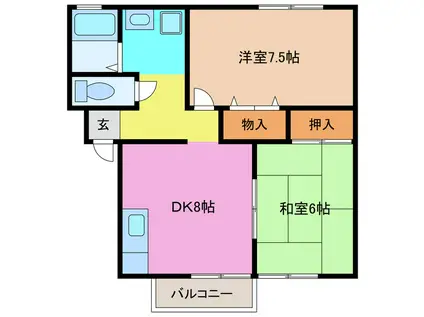エスポワールA棟(2DK/1階)の間取り写真