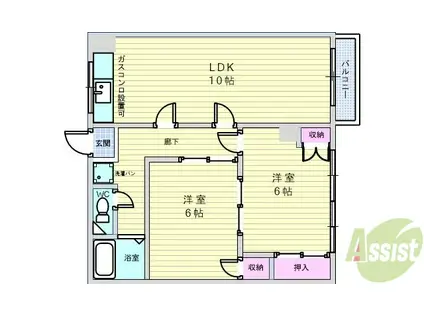 大櫛マンション(2LDK/2階)の間取り写真