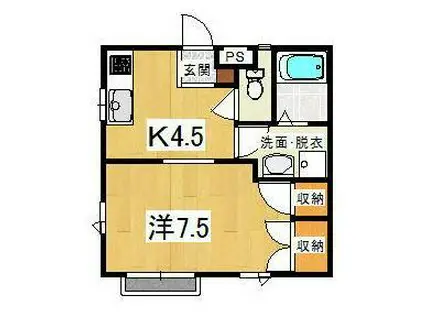 コーポアルファA棟(1K/1階)の間取り写真