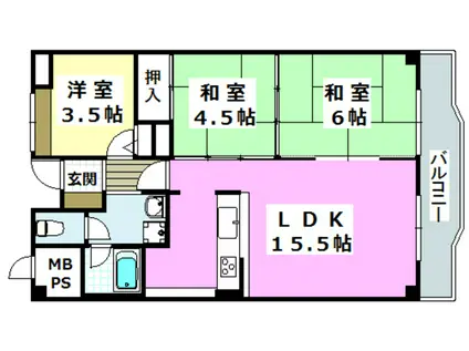 阪急東茨木ハイタウン白川高層 4号棟(3LDK/10階)の間取り写真