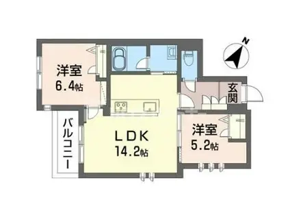 セルディーナ アイ(2LDK/2階)の間取り写真