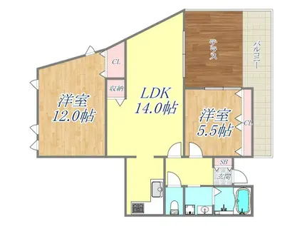 夙川アネックスⅡ(2LDK/1階)の間取り写真