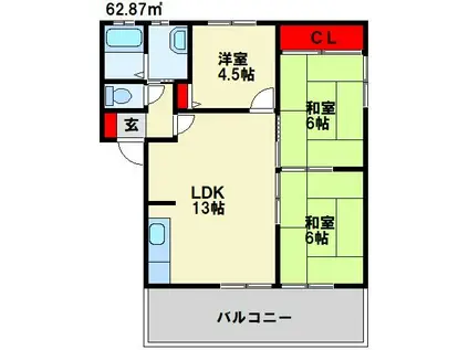 グリーンディアス A棟(3LDK/2階)の間取り写真