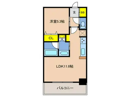 ワコーレ神戸北野 ザ・テラス(1LDK/3階)の間取り写真