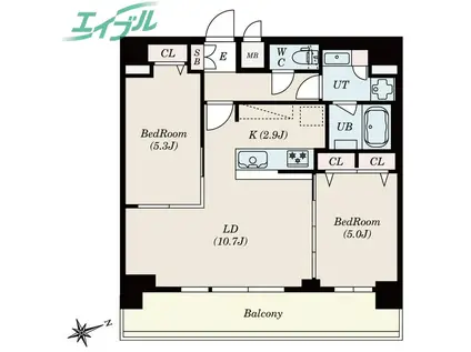 S‐RESIDENCE四日市安島ALOGGIO(2LDK/13階)の間取り写真