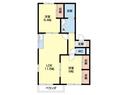 ベルヴィルQ A(2LDK/2階)の間取り写真