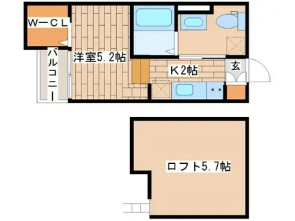 LA BLANC(1K/2階)の間取り写真