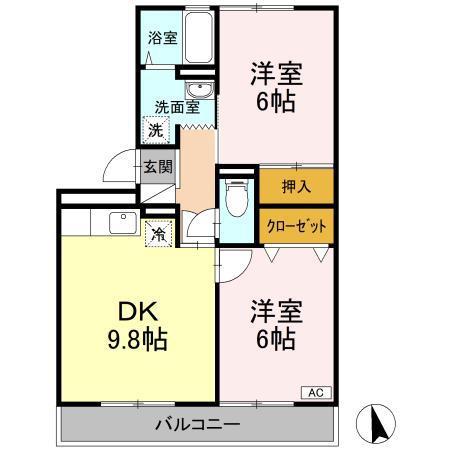 アペックス花ノ宮(2DK/1階)の間取り写真