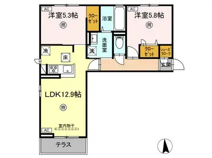 トリシア八幡(2LDK/1階)の間取り写真